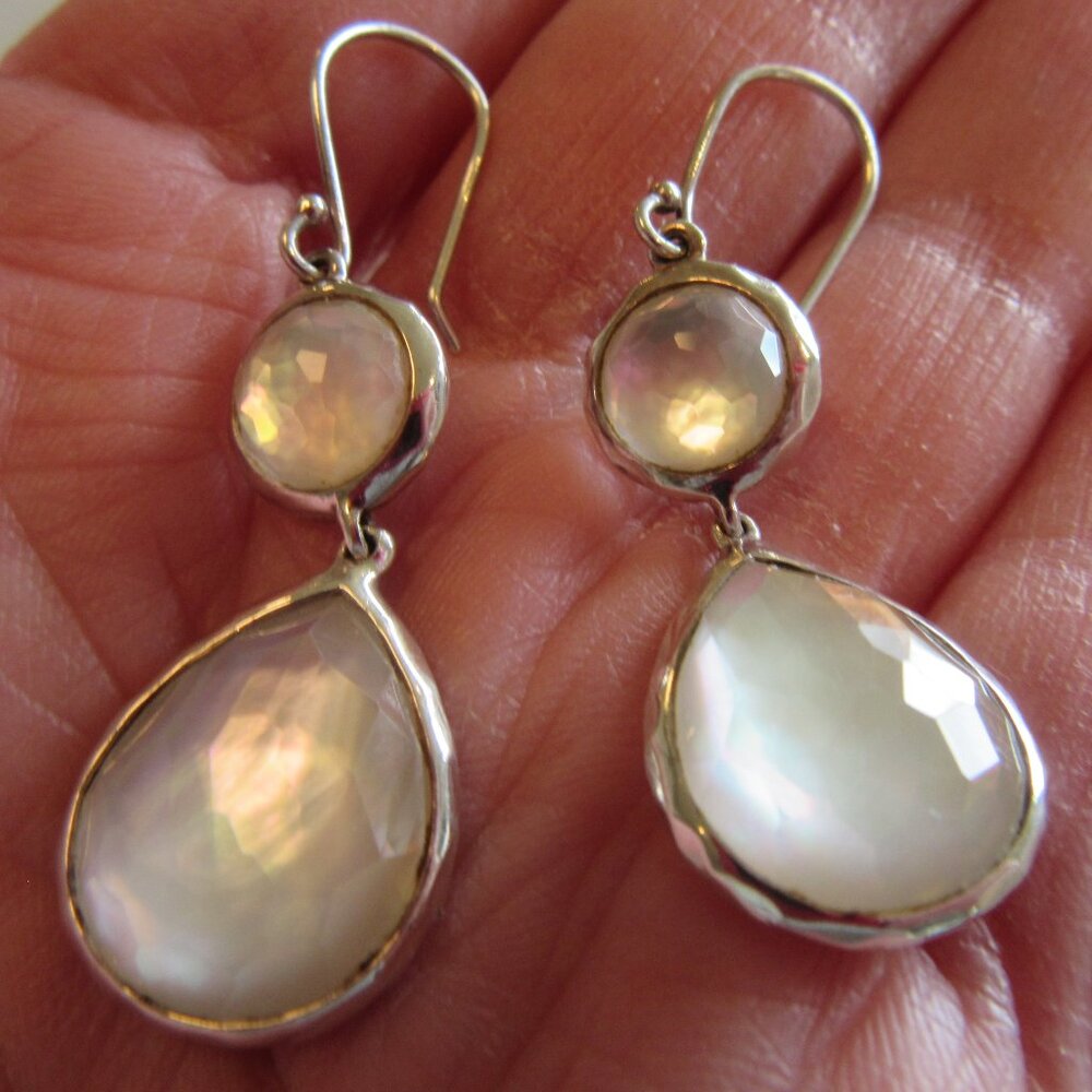 Ippolita Sterling 925 White MOP & Faceted Quartz Tear Drop Earrings MSRP $495